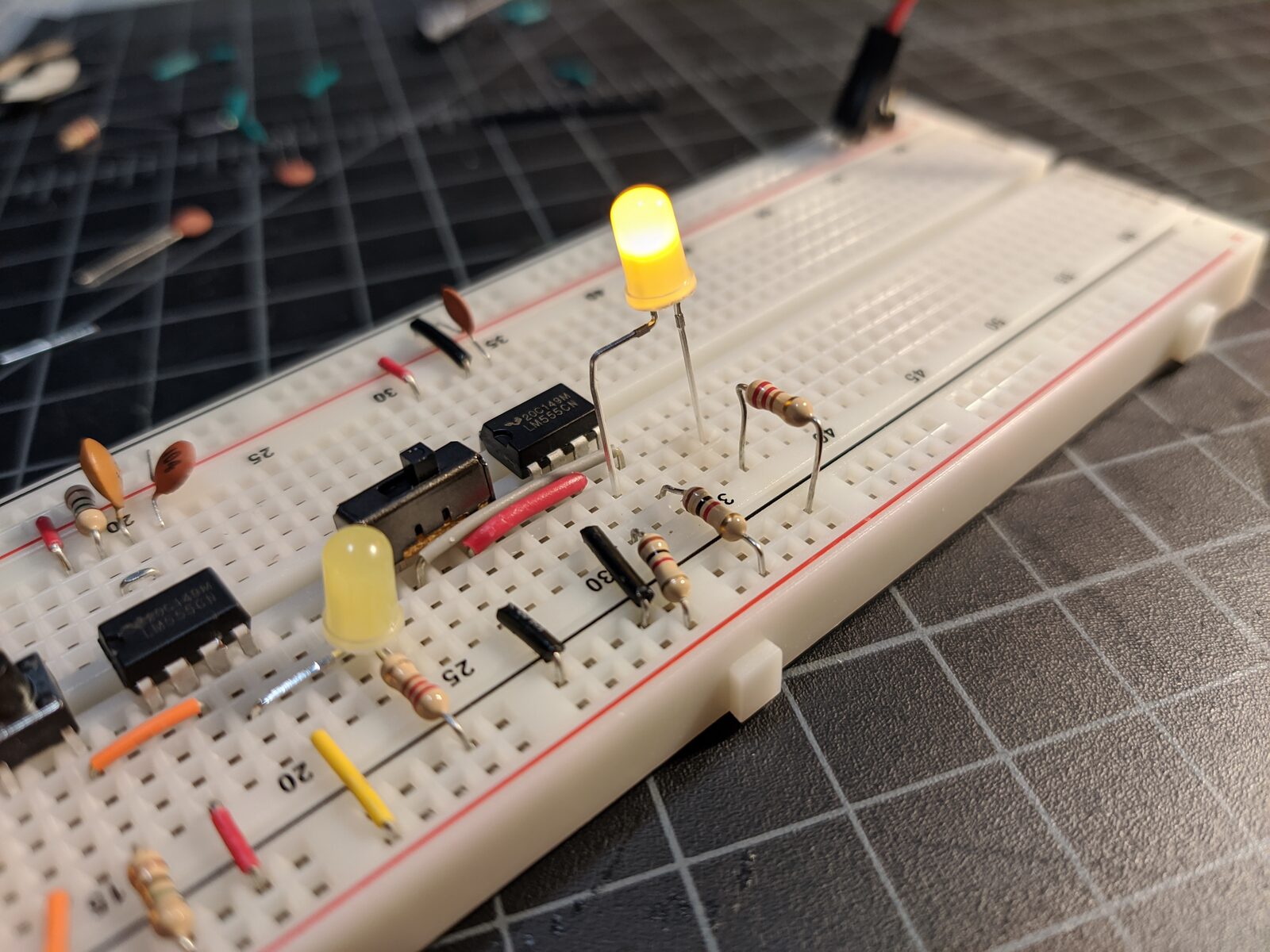 An early breadboard stage of the 8-bit CPU build