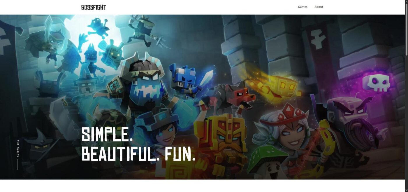 Boss Fight Entertainment website, home banner featuring the studio's games