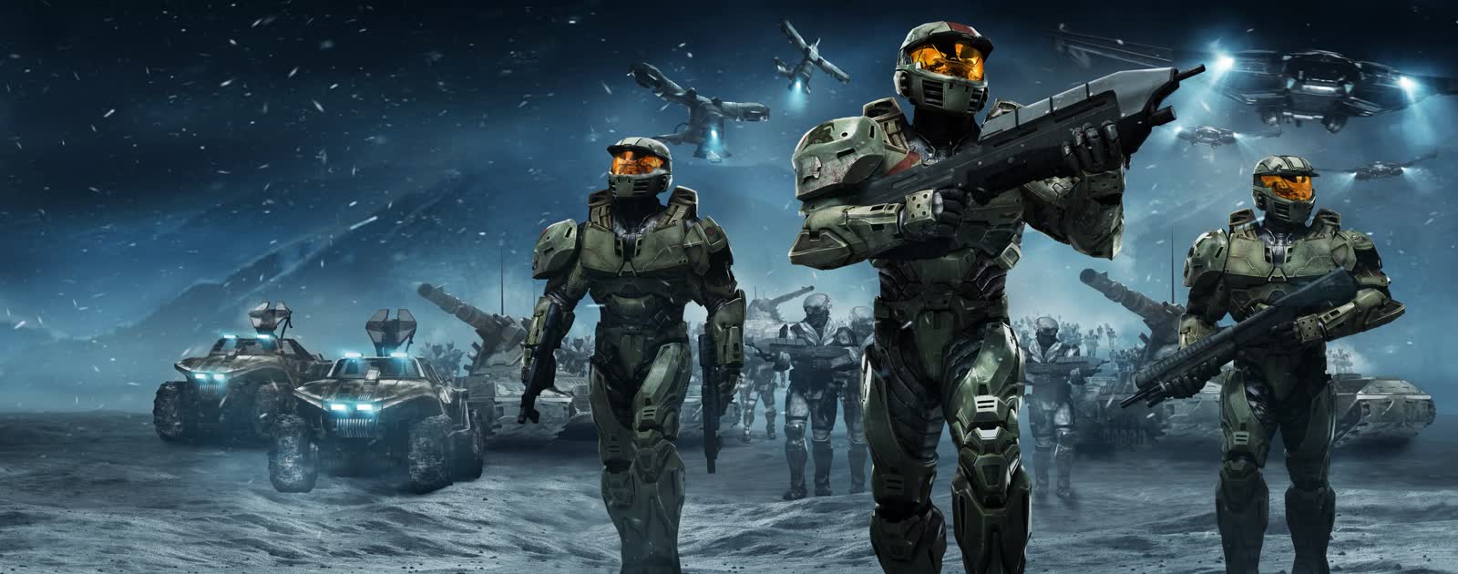 Halo Wars wraparound cover art — Spartans on a battlefield panorama