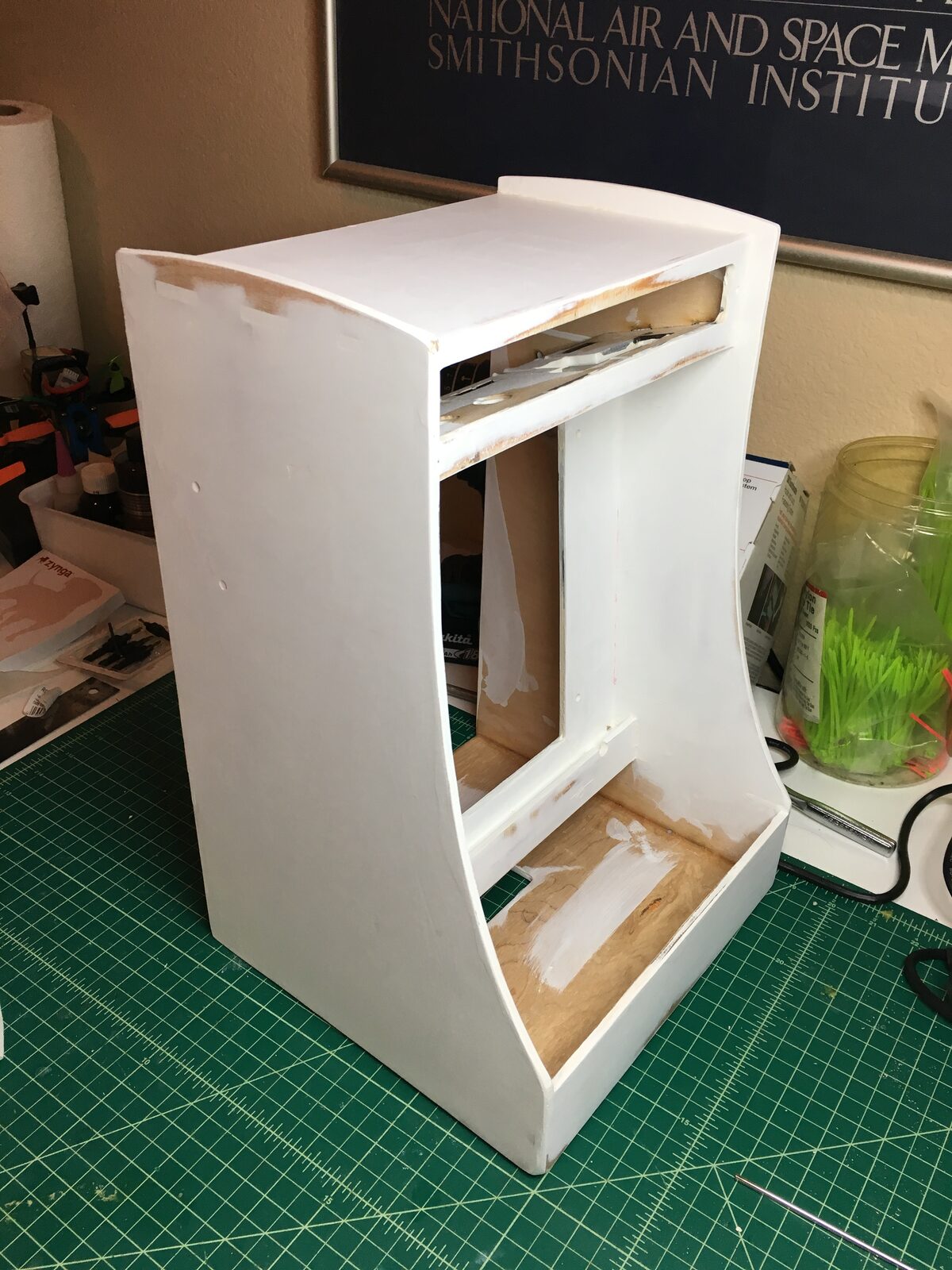 The bare cabinet glued and squared up, still unpainted