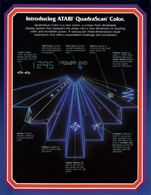 The original Atari Tempest arcade flyer showing its color vector graphics