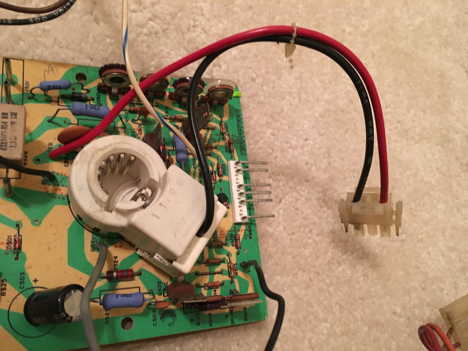 The CRT neck board and tube socket being reworked